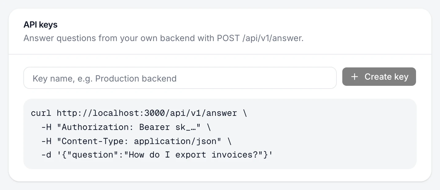 The API keys section